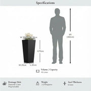 70cm Zinc Galvanised Matte Black Tapered Square Planter